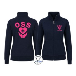 Felpa donna OSS blu notte full zip stampa Fucsia Fluo