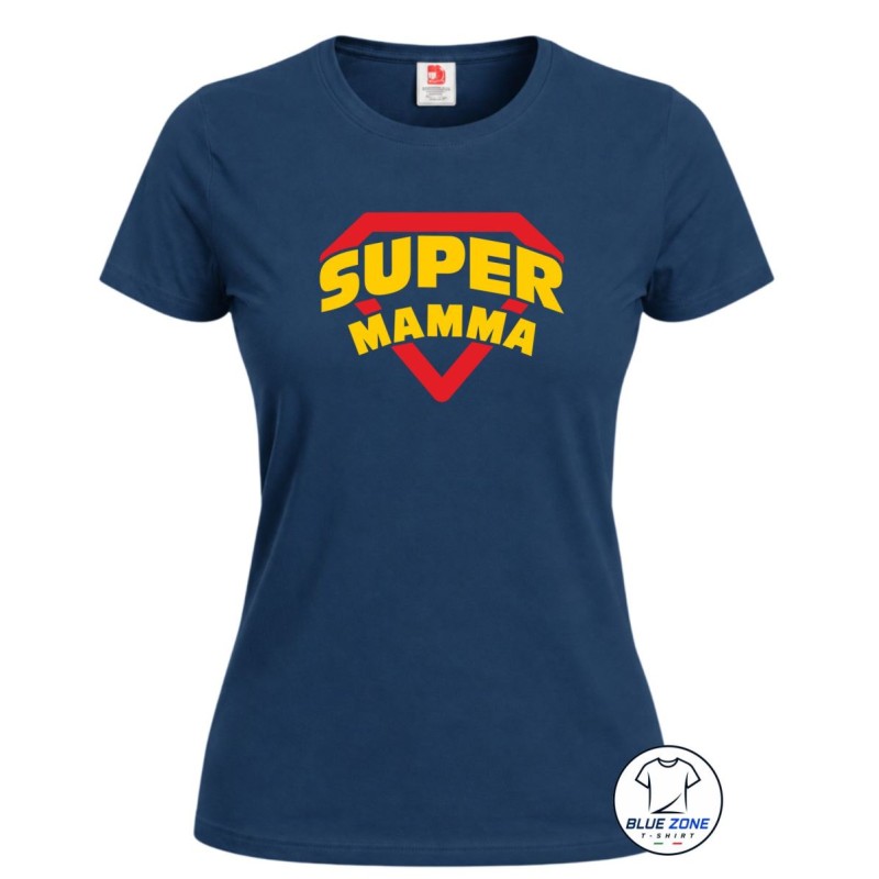 Maglietta donna Super Mamma blu navy