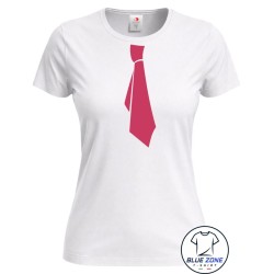 Maglietta bianca donna divertente con cravatta Rosa Fluo