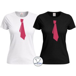 Maglietta donna divertente con cravatta Rosa Fluo