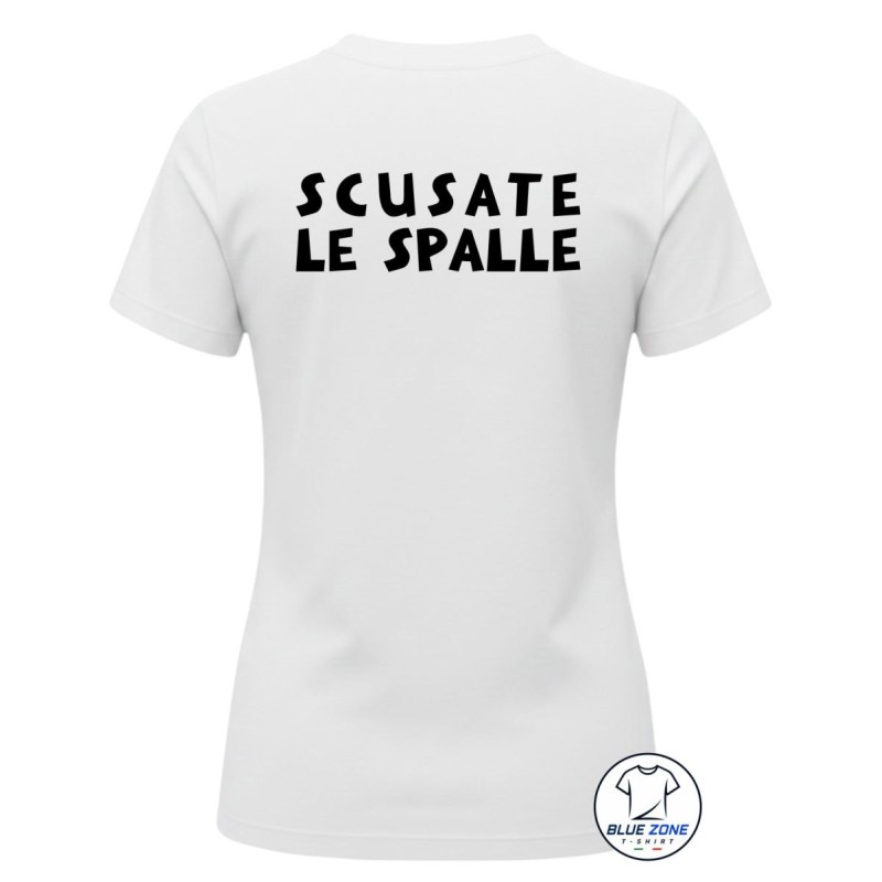 Maglietta donna Scusate le Spalle con stampa sul retro bianca