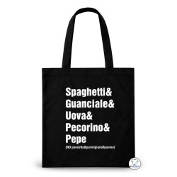 Shopper nera Spaghetti alla Carbonara in cotone con ingredienti