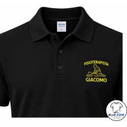 Dettaglio stampa nome personalizzato polo uomo Fisioterapista