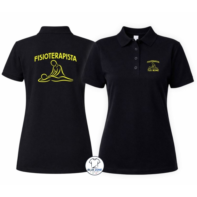 Polo donna nera Fisioterapista personalizzata con nome