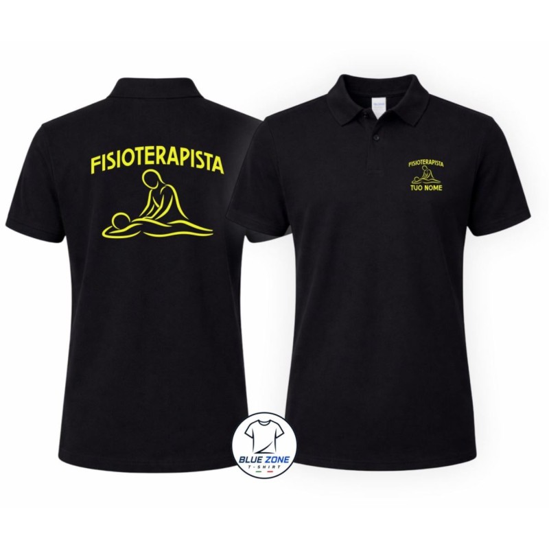 Polo uomo nera Fisioterapista personalizzata con nome