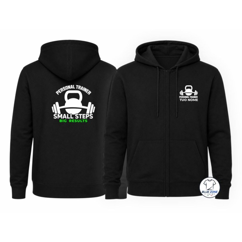 Felpa uomo Personal Trainer Small Steps con cappuccio e zip