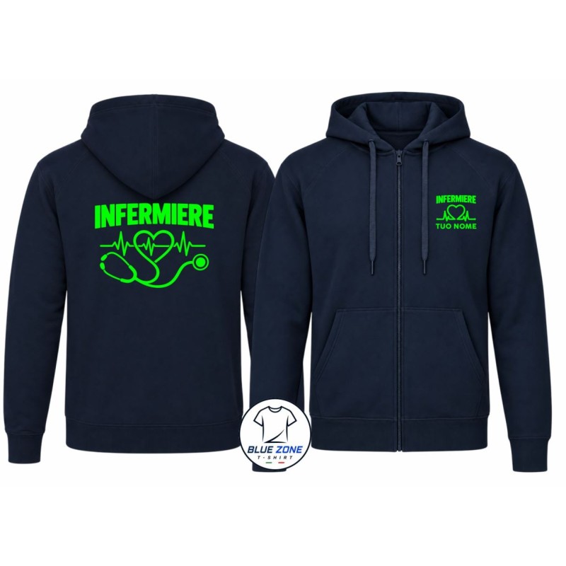 Felpa uomo Infermiere con cappuccio e zip blu notte