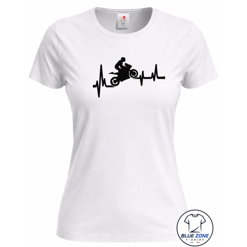 Maglietta Moto Heartbeat Battito Cardiaco Motociclista bianca