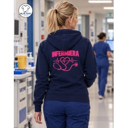 Felpa infermiera donna blu notte con cappuccio e zip al lavoro