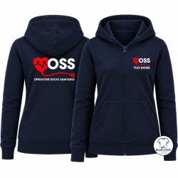 Felpa OSS donna blu notte con cappuccio e zip personalizzata