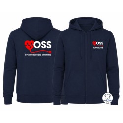 Felpa uomo OSS blu notte con cappuccio e zip personalizzata con nome