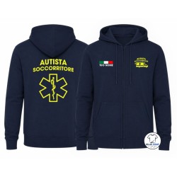 Felpa blu notte uomo Autista Soccorritore personalizzata vista fronte e retro