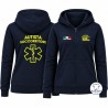 Felpa donna blu notte Autista Soccorritore con stampa giallo fluo vista fronte e retro