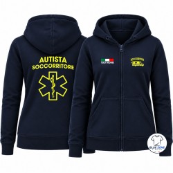 Felpa donna blu notte Autista Soccorritore e Soccorritore con stampa giallo fluo