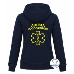 Felpa donna blu notte Autista Soccorritore con stampa giallo fluo vista retro