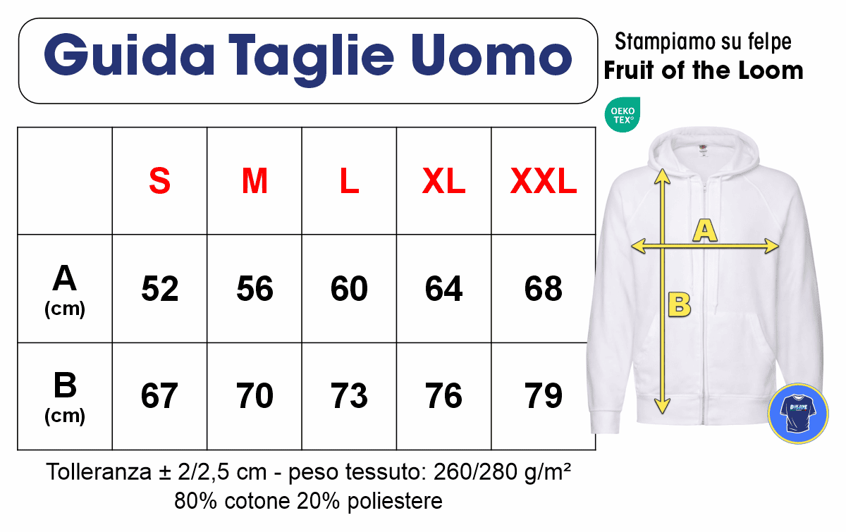 tabella felpe cap + zip uomo