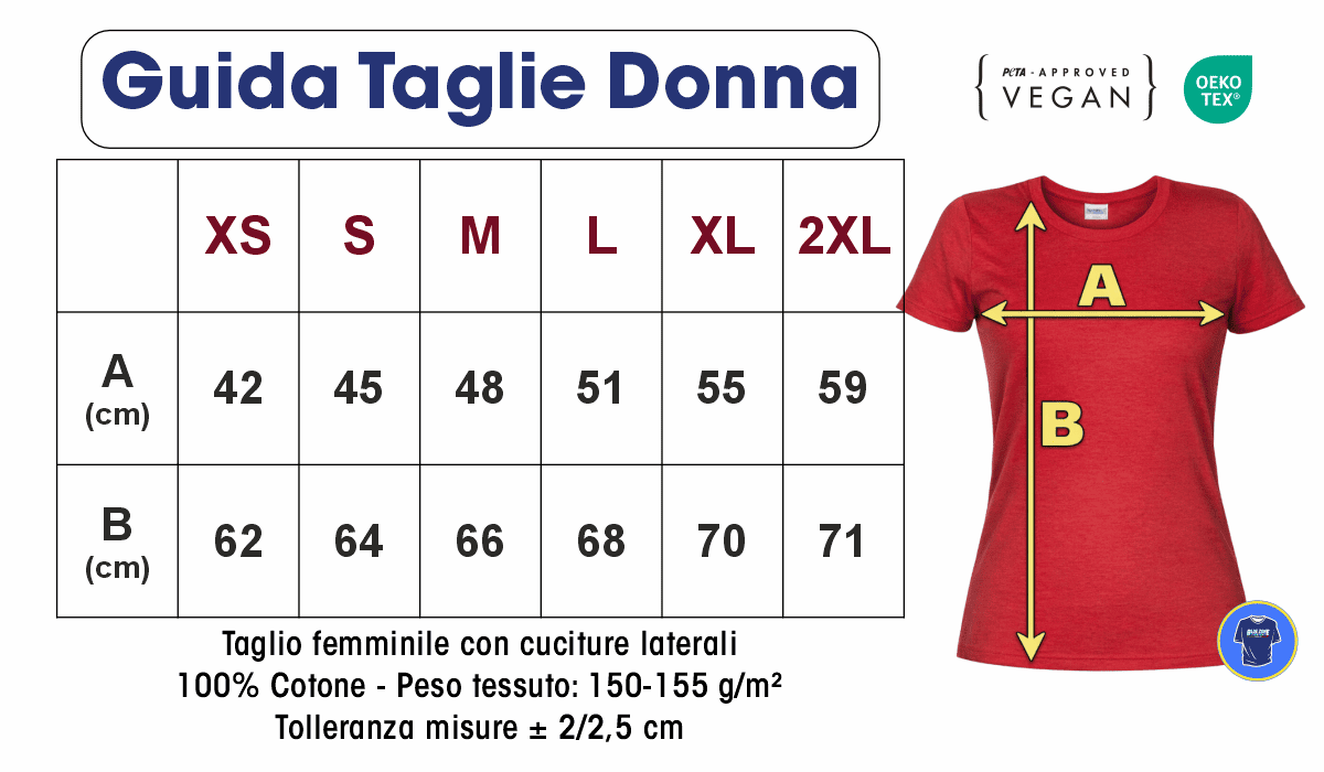 guida taglie t shirt donna cotone vestibilità sagomata