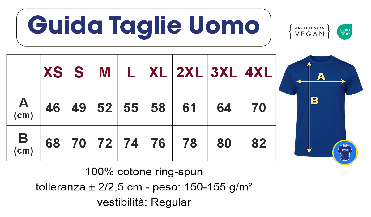 guida taglie t shirt uomo cotone vestibilità regular fit
