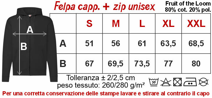 tabella felpe cap + zip uomo